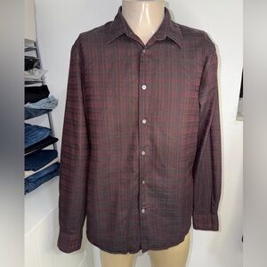 John Varvatos Shirt Mens L Red Plaid Long Sleeve Button Up